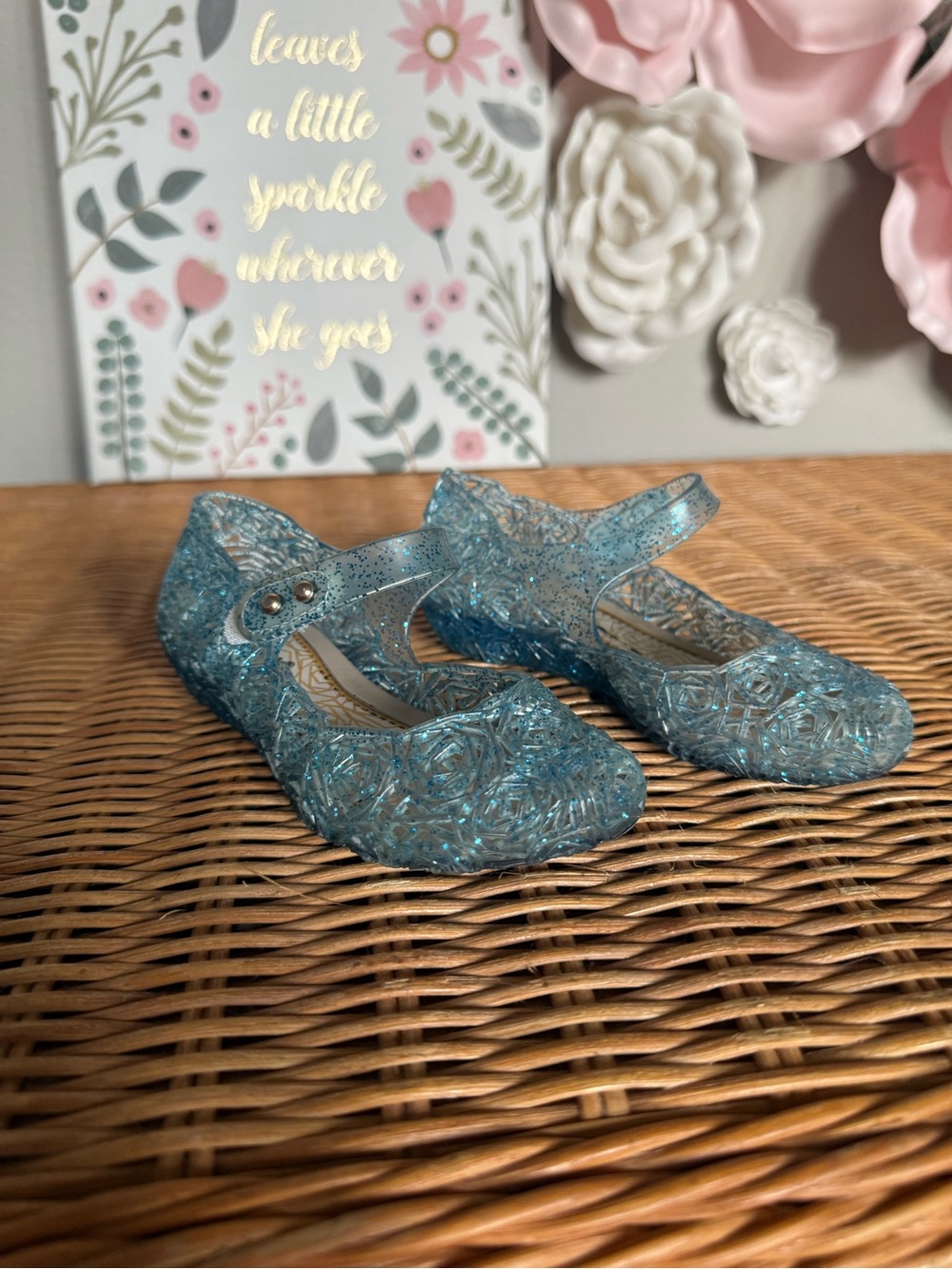 Amazon Girls' Sparkly Blue Jelly Mary Jane Sandals